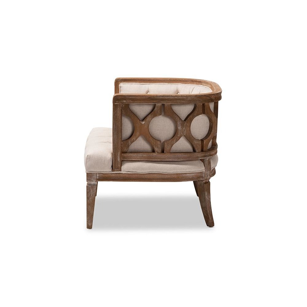 White-Washed Oak Wood Accent Barrel Chair