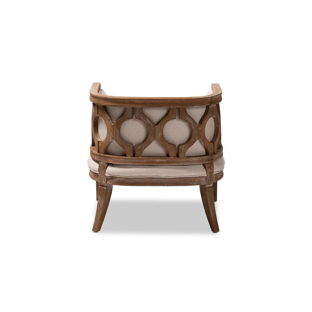 White-Washed Oak Wood Accent Barrel Chair