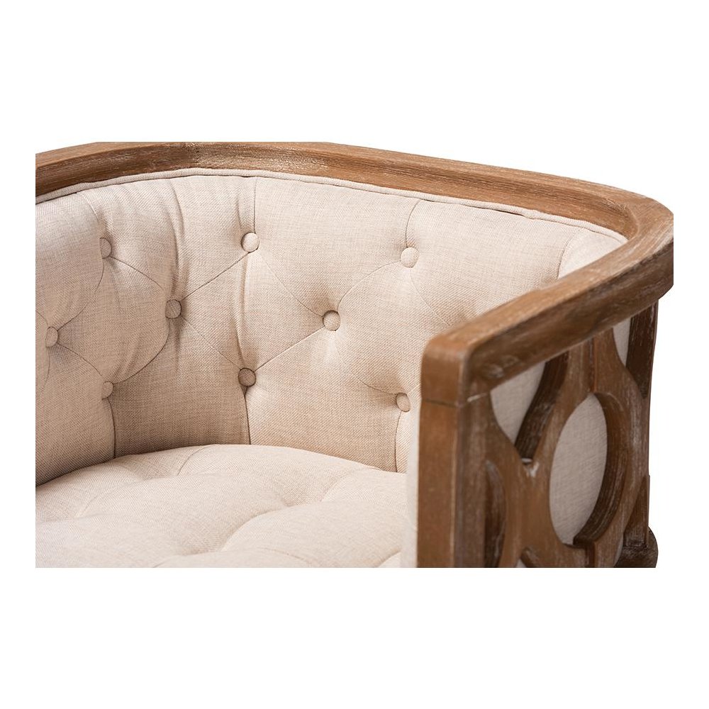 White-Washed Oak Wood Accent Barrel Chair