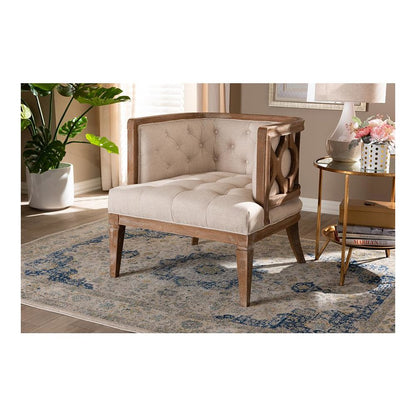 White-Washed Oak Wood Accent Barrel Chair