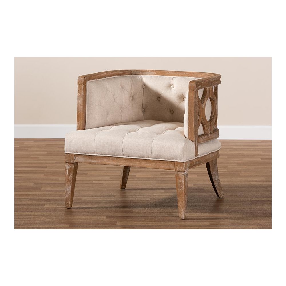 White-Washed Oak Wood Accent Barrel Chair