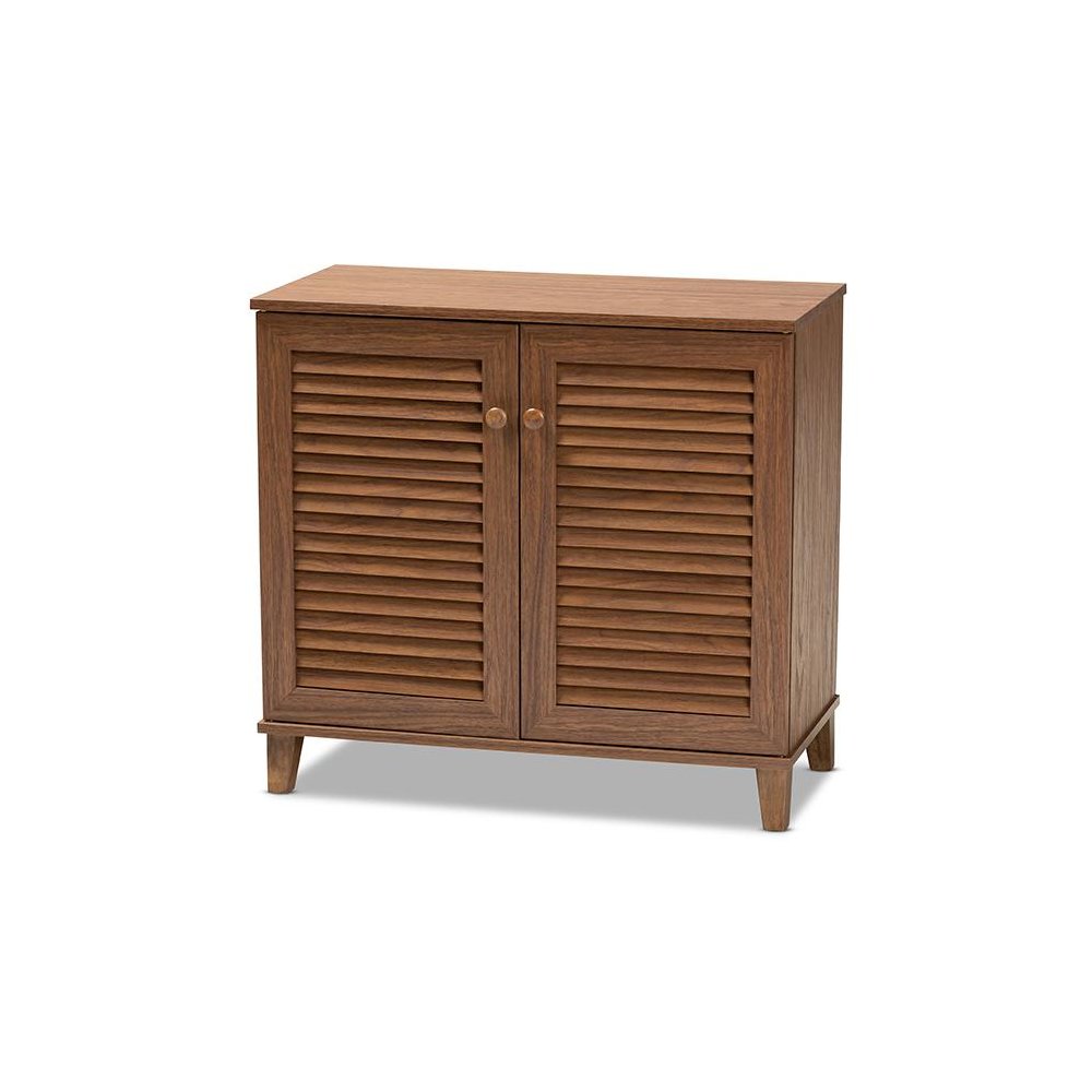 Walnut Finished 4-Shelf Wood Shoe Storage Cabinet