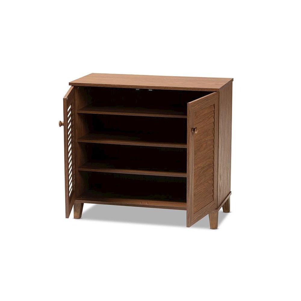 Walnut Finished 4-Shelf Wood Shoe Storage Cabinet