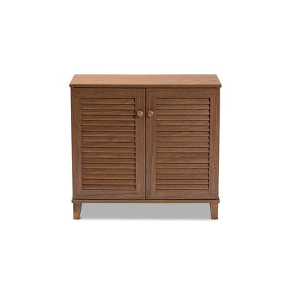 Walnut Finished 4-Shelf Wood Shoe Storage Cabinet