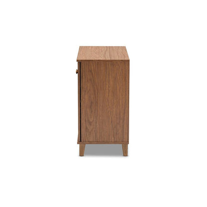Walnut Finished 4-Shelf Wood Shoe Storage Cabinet