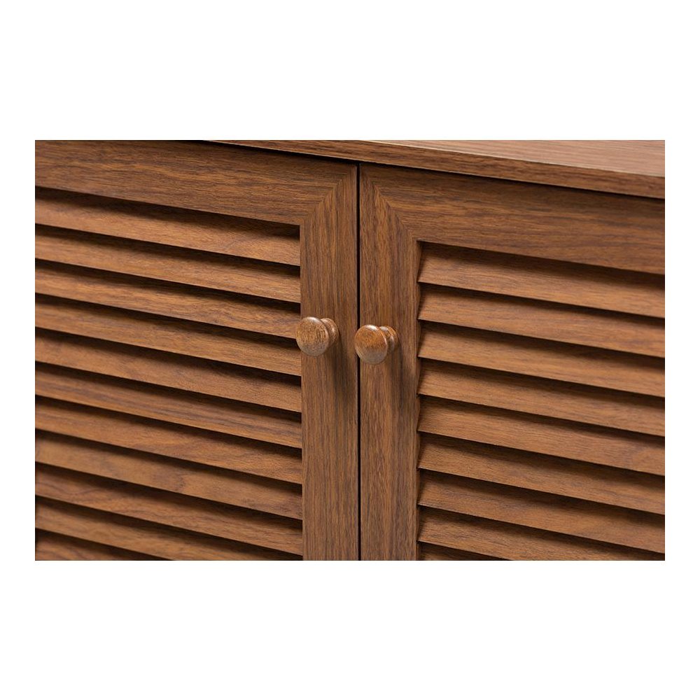Walnut Finished 4-Shelf Wood Shoe Storage Cabinet