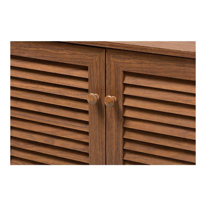 Walnut Finished 4-Shelf Wood Shoe Storage Cabinet