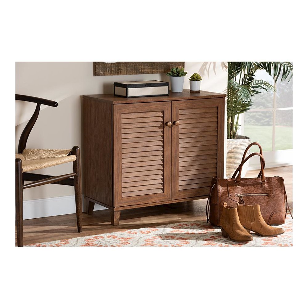 Walnut Finished 4-Shelf Wood Shoe Storage Cabinet