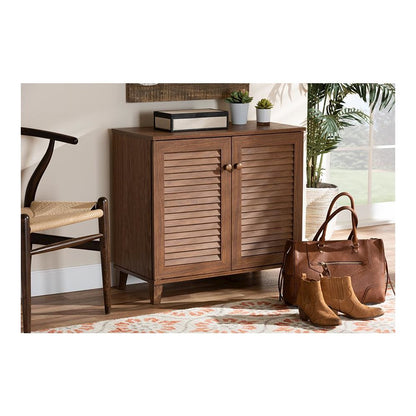 Walnut Finished 4-Shelf Wood Shoe Storage Cabinet
