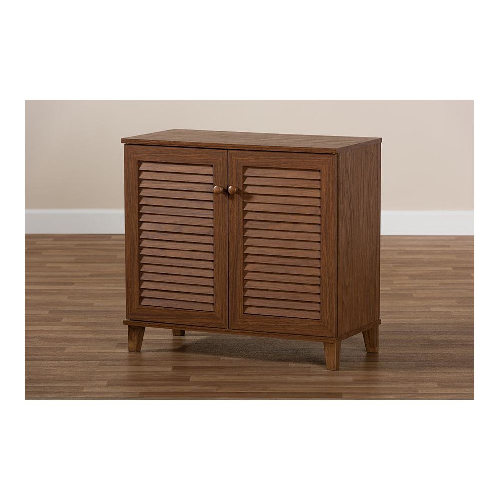 Walnut Finished 4-Shelf Wood Shoe Storage Cabinet