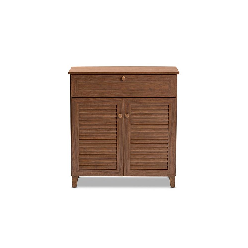 Walnut Finished 4-Shelf Wood Shoe Storage Cabinet with Drawer