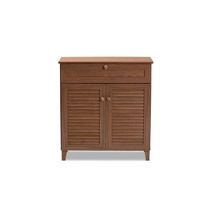 Walnut Finished 4-Shelf Wood Shoe Storage Cabinet with Drawer