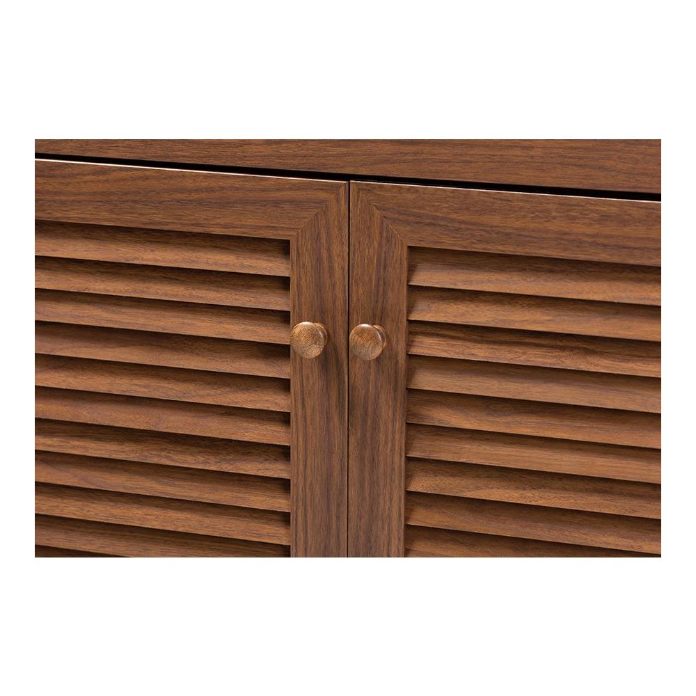 Walnut Finished 4-Shelf Wood Shoe Storage Cabinet with Drawer
