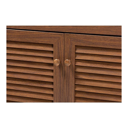 Walnut Finished 4-Shelf Wood Shoe Storage Cabinet with Drawer