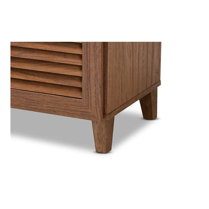 Walnut Finished 4-Shelf Wood Shoe Storage Cabinet with Drawer