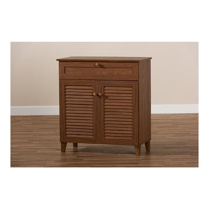 Walnut Finished 4-Shelf Wood Shoe Storage Cabinet with Drawer