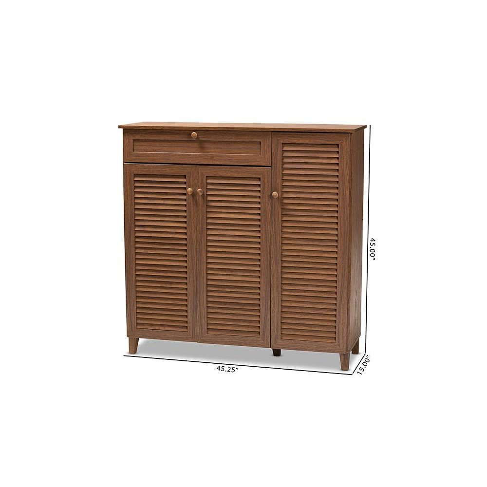 Walnut Finished 11-Shelf Wood Shoe Storage Cabinet with Drawer