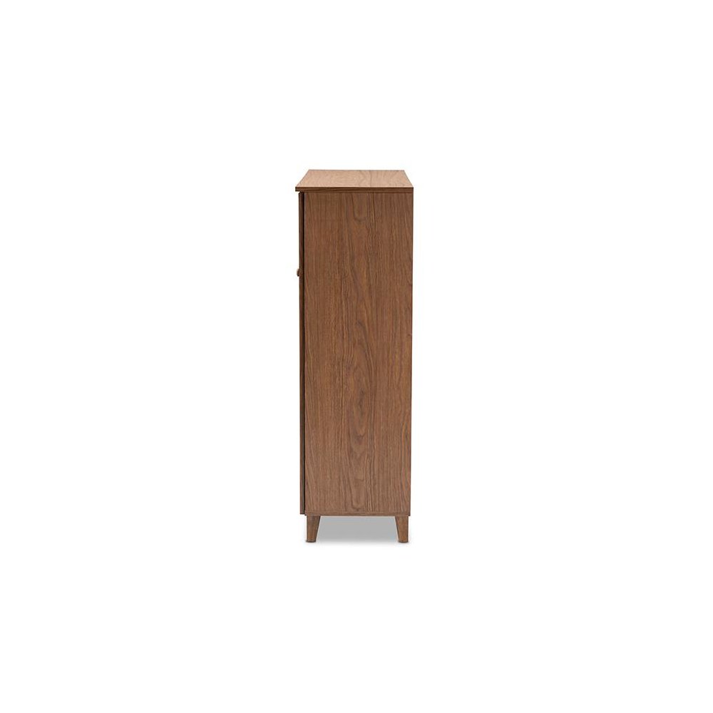 Walnut Finished 11-Shelf Wood Shoe Storage Cabinet with Drawer