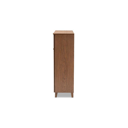Walnut Finished 11-Shelf Wood Shoe Storage Cabinet with Drawer