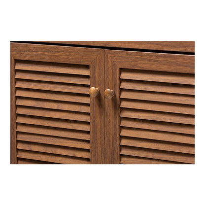 Walnut Finished 11-Shelf Wood Shoe Storage Cabinet with Drawer