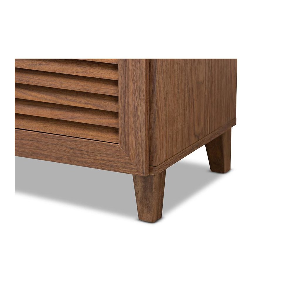 Walnut Finished 11-Shelf Wood Shoe Storage Cabinet with Drawer