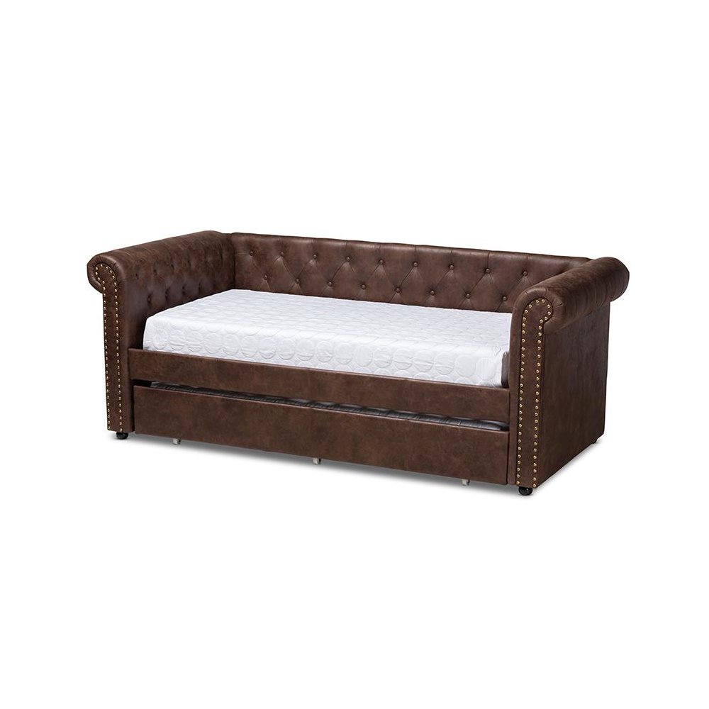 Leather Upholstered Daybed with Trundle