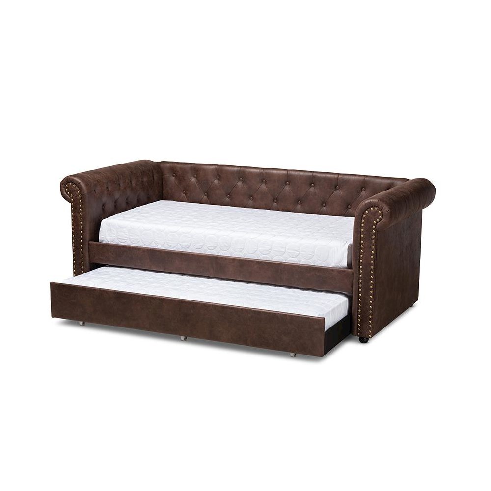 Leather Upholstered Daybed with Trundle