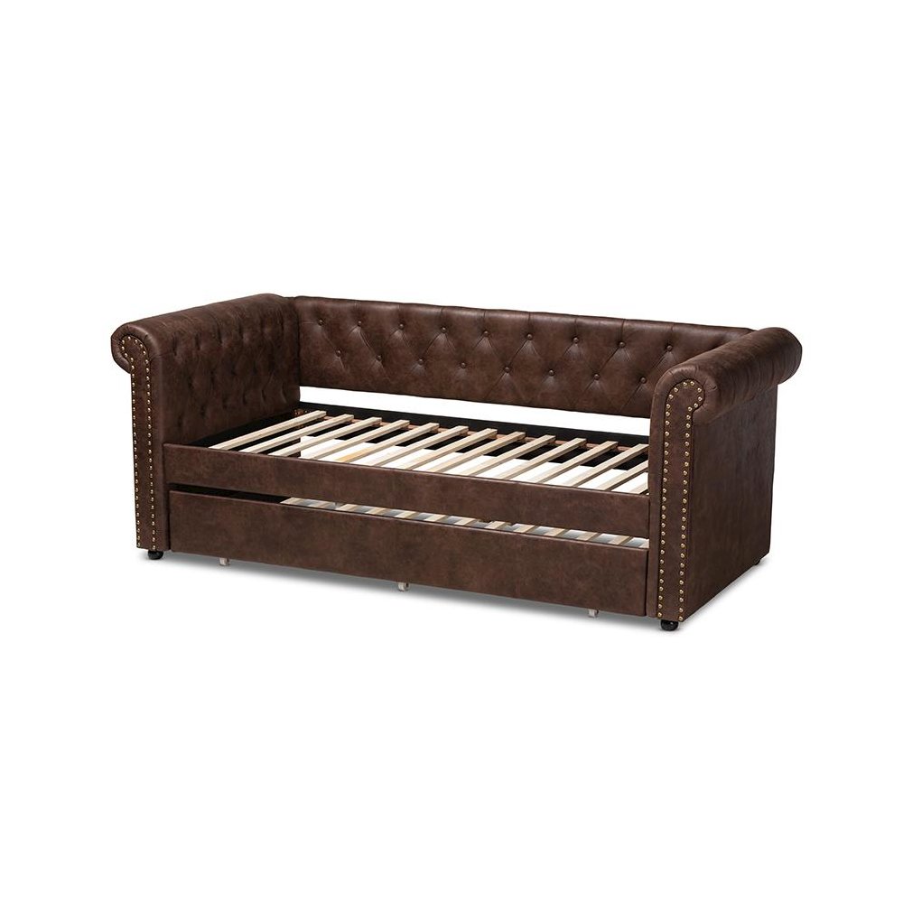 Leather Upholstered Daybed with Trundle