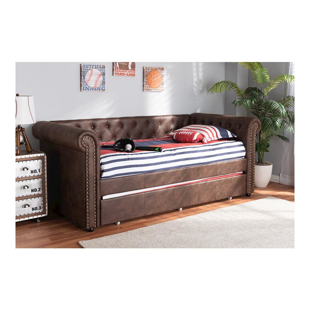 Leather Upholstered Daybed with Trundle