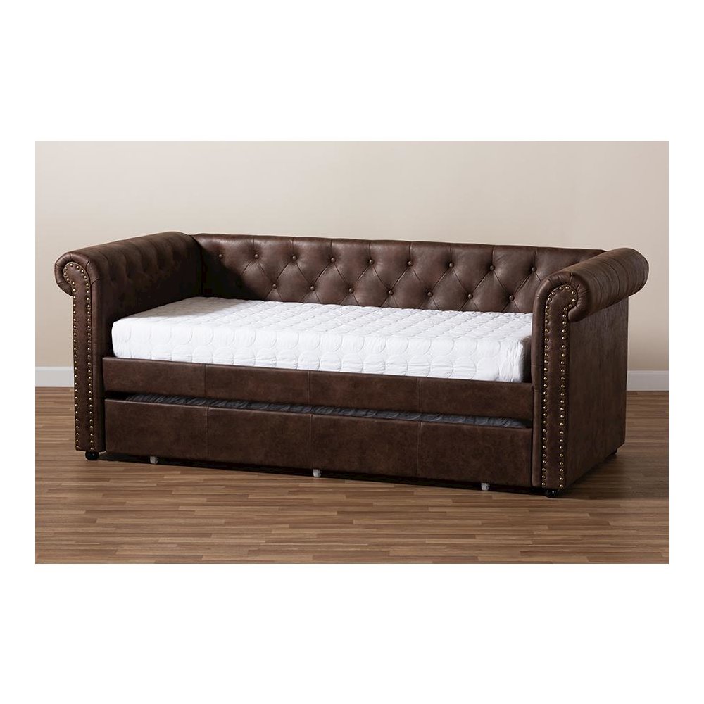 Leather Upholstered Daybed with Trundle
