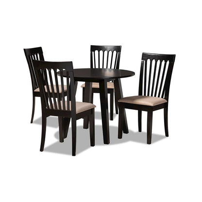Sand Fabric Upholstered and Dark Brown Finished Wood 5-Piece Dining Set