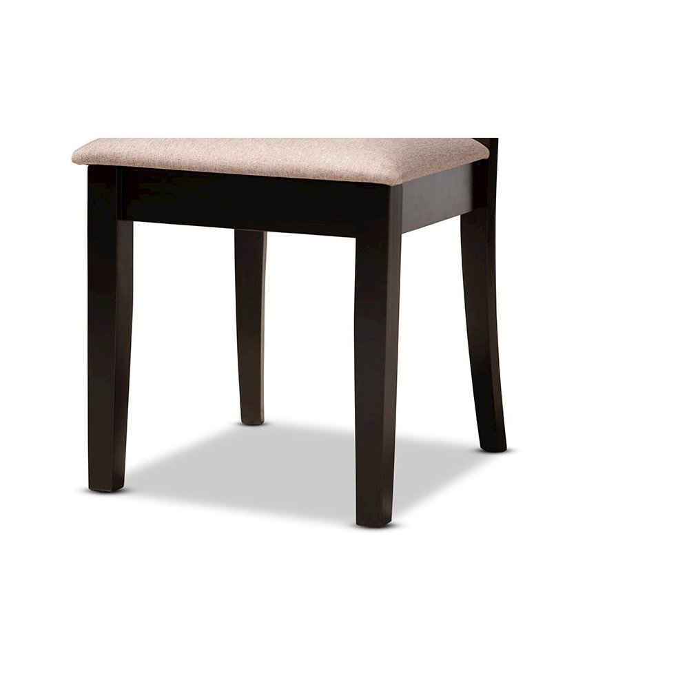 Sand Fabric Upholstered and Dark Brown Finished Wood 5-Piece Dining Set