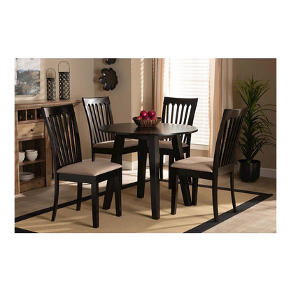 Sand Fabric Upholstered and Dark Brown Finished Wood 5-Piece Dining Set