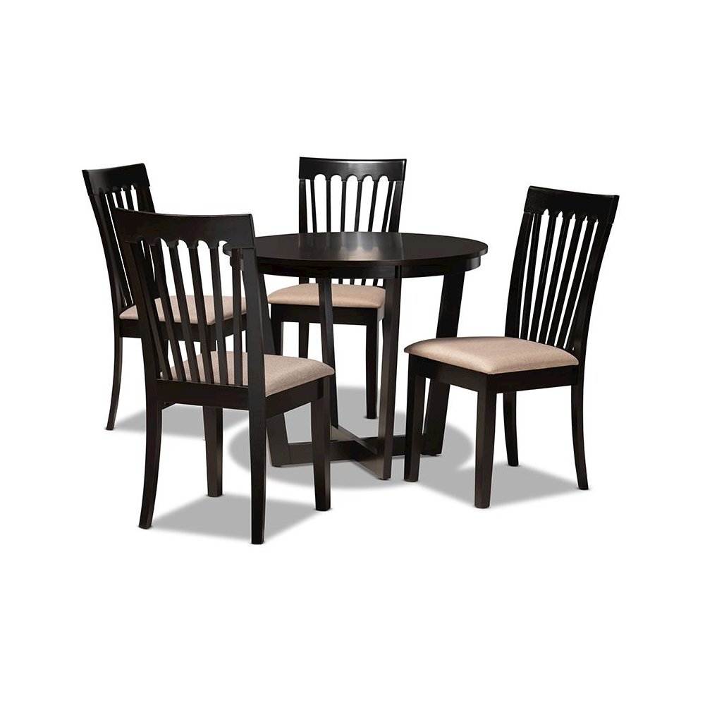 Sand Fabric Upholstered and Dark Brown Finished Wood 5-Piece Dining Set
