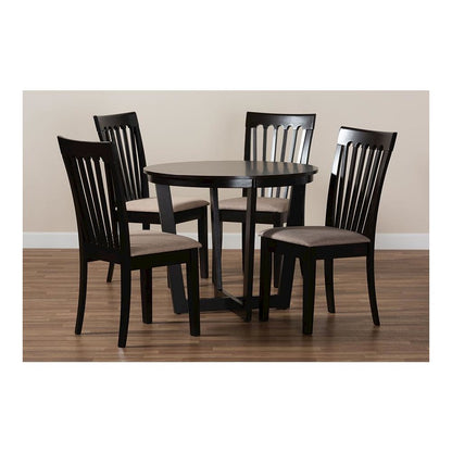 Sand Fabric Upholstered and Dark Brown Finished Wood 5-Piece Dining Set