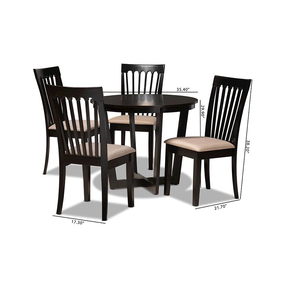 Sand Fabric Upholstered and Dark Brown Finished Wood 5-Piece Dining Set
