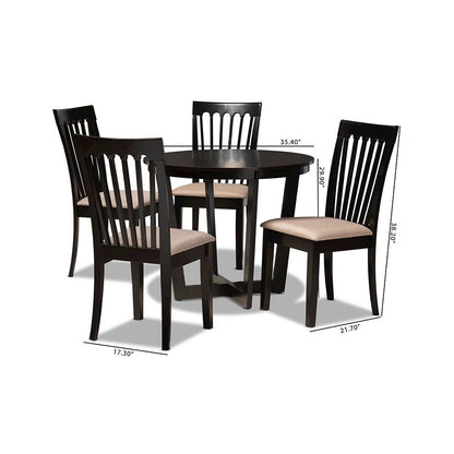 Sand Fabric Upholstered and Dark Brown Finished Wood 5-Piece Dining Set