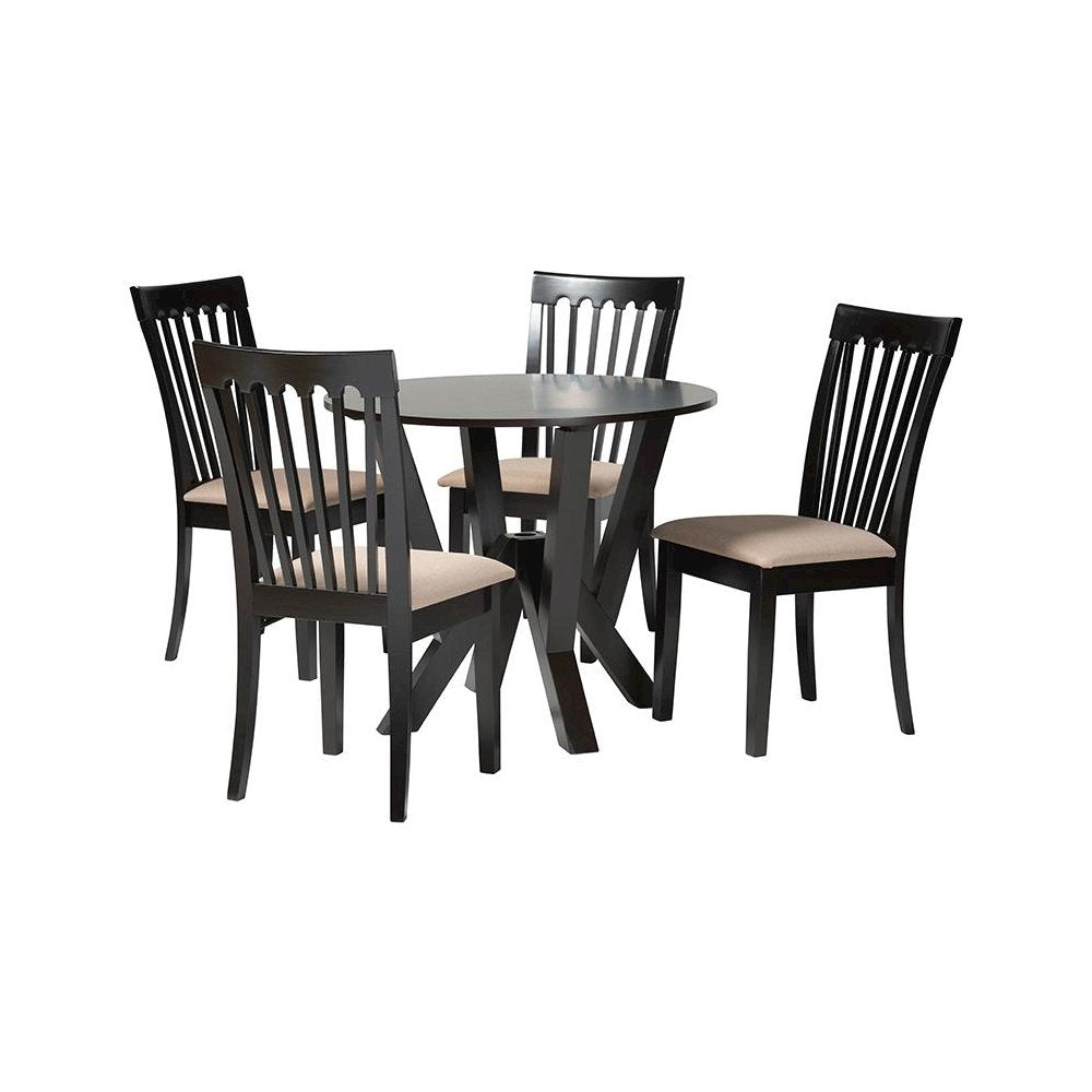 Marian Modern Sand Fabric and Dark Brown Finished Wood 5-Piece Dining Set