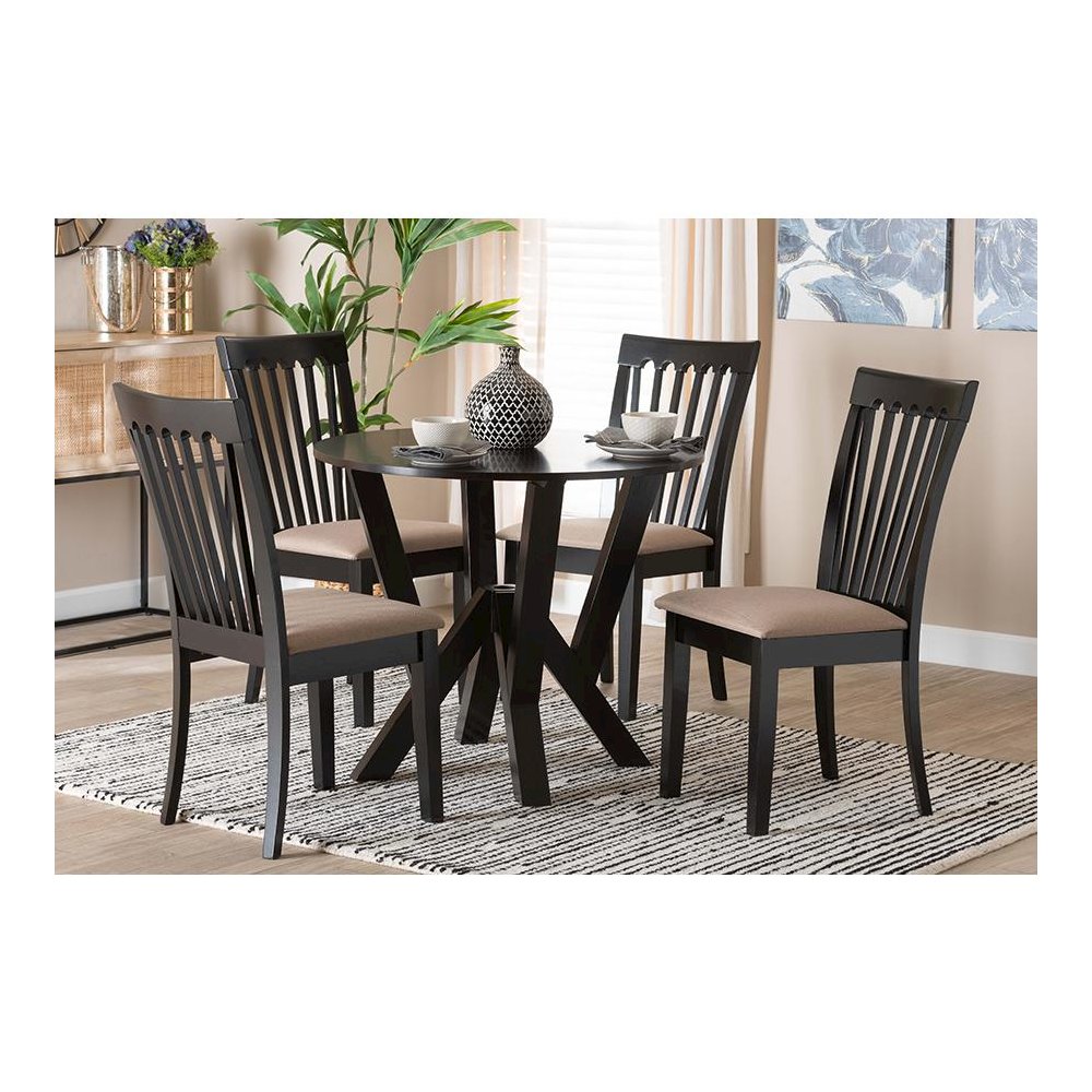 Marian Modern Sand Fabric and Dark Brown Finished Wood 5-Piece Dining Set