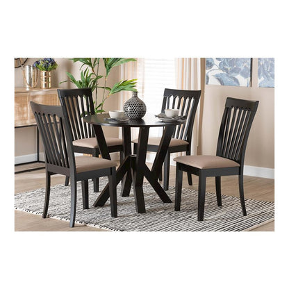 Marian Modern Sand Fabric and Dark Brown Finished Wood 5-Piece Dining Set