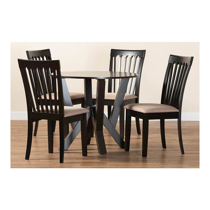 Marian Modern Sand Fabric and Dark Brown Finished Wood 5-Piece Dining Set