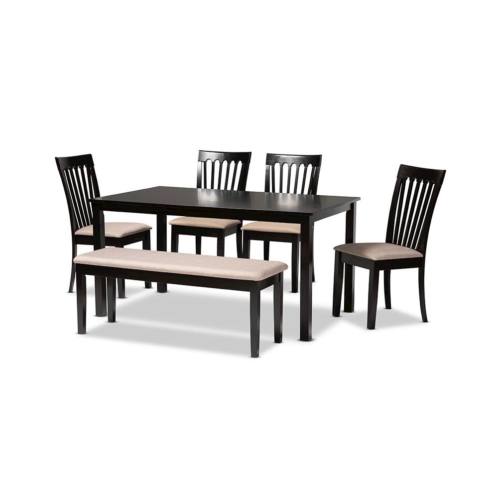 Sand Fabric Upholstered and Dark Brown Finished Wood 6-Piece Dining Set