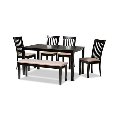 Sand Fabric Upholstered and Dark Brown Finished Wood 6-Piece Dining Set