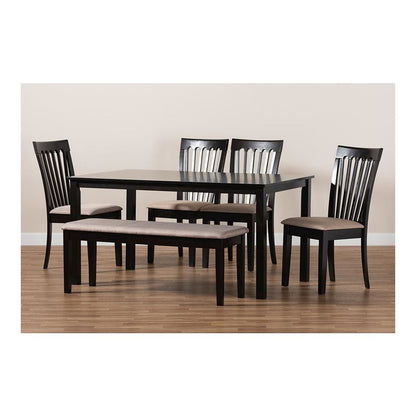 Sand Fabric Upholstered and Dark Brown Finished Wood 6-Piece Dining Set