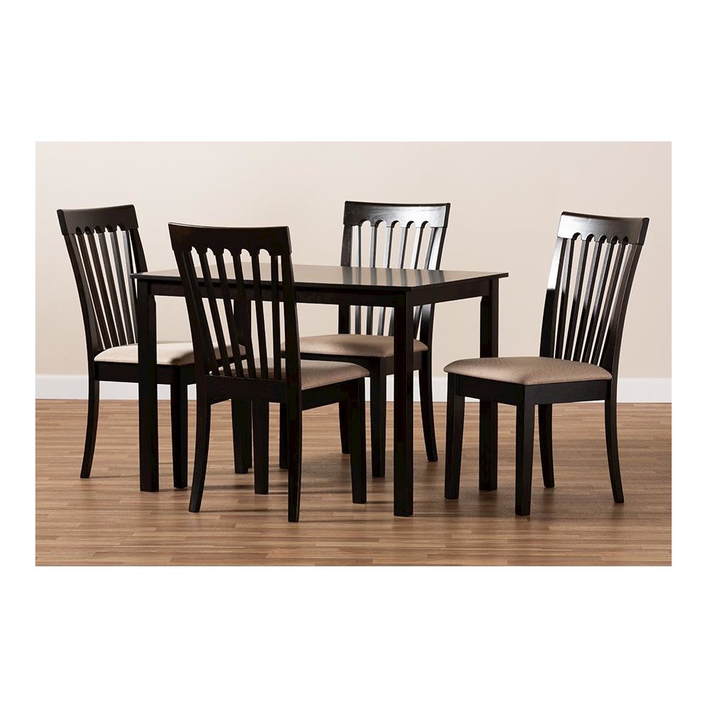 Sand Fabric Upholstered Espresso Brown Finished Wood 5-Piece Dining Set
