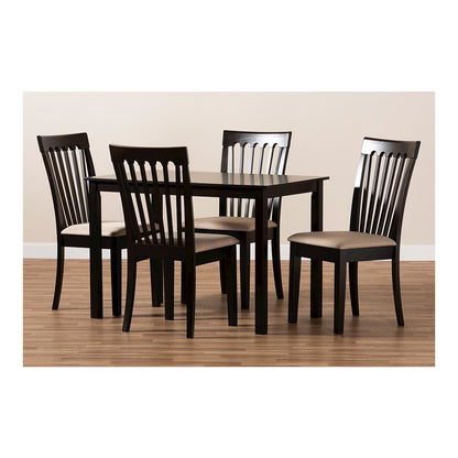 Sand Fabric Upholstered Espresso Brown Finished Wood 5-Piece Dining Set