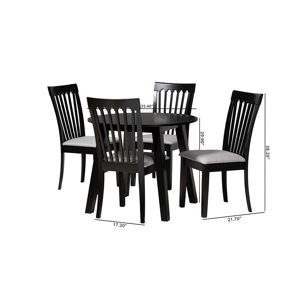 Nina Modern Grey Fabric and Espresso Brown Finished Wood 5-Piece Dining Set