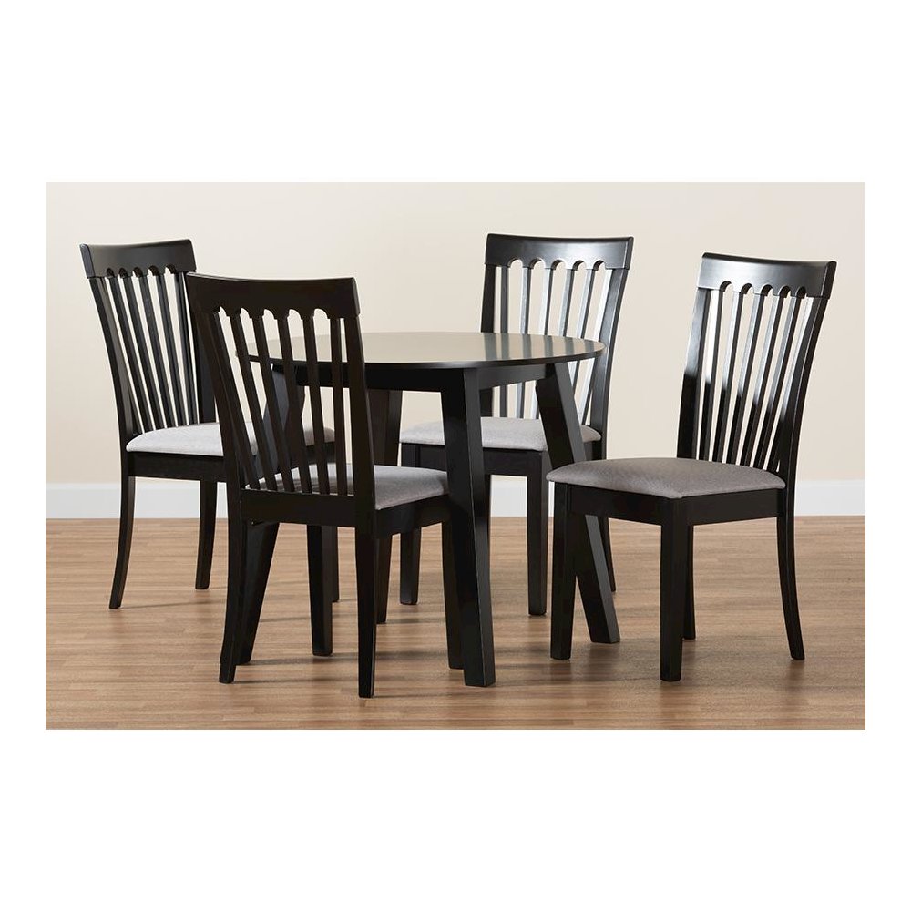Nina Modern Grey Fabric and Espresso Brown Finished Wood 5-Piece Dining Set