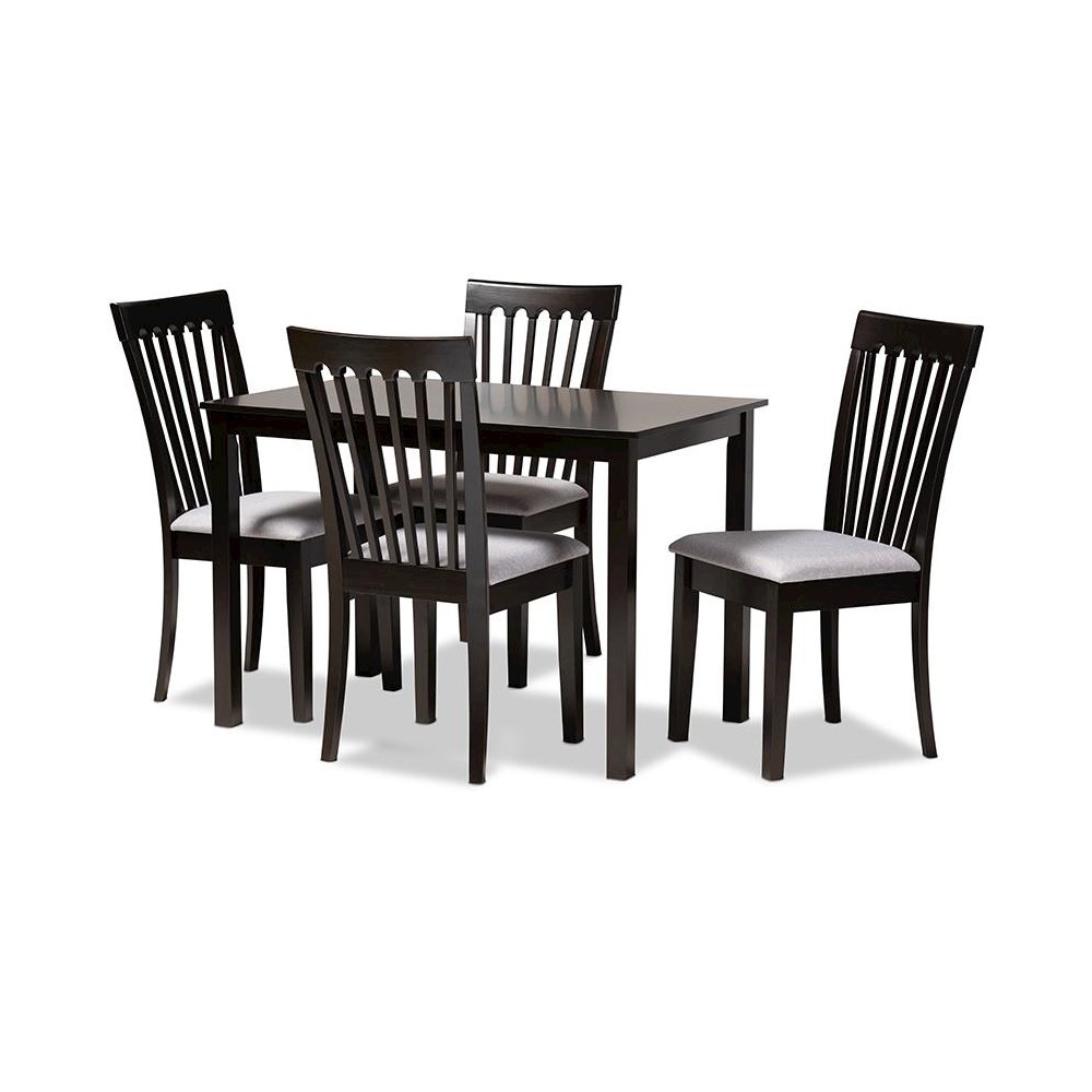 Gray Fabric Upholstered Espresso Brown Finished Wood 5-Piece Dining Set