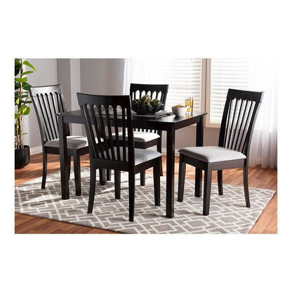 Gray Fabric Upholstered Espresso Brown Finished Wood 5-Piece Dining Set